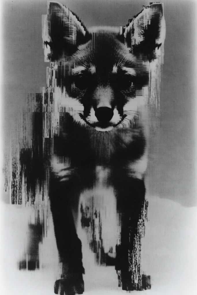 Monochrome Analog Glitch style AI image example 3