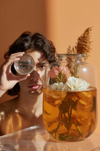 Amber Surrealist Still-Life style reference image — hard direct studio lighting