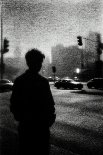 Monochrome Shadow Grain style reference image — high-contrast monochrome