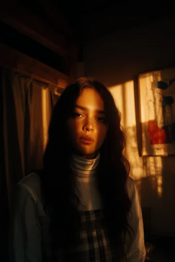 Cinematic Amber Noir style reference image — dramatic shadows