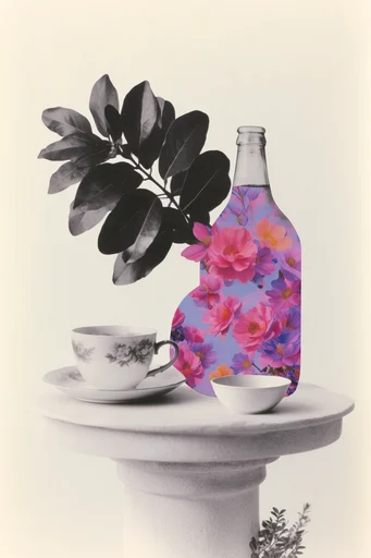Surrealist Retro Collage style reference image — vintage halftone texture