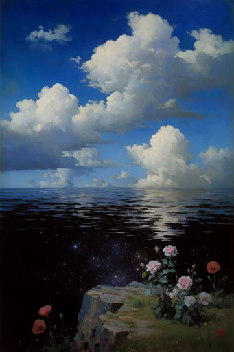 Celestial Surrealist Oil style reference image — cracked canvas texture