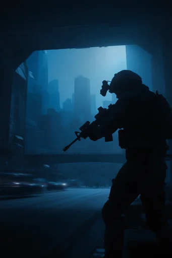 Cinematic Cyan Noir style reference image — cinematic cyan noir