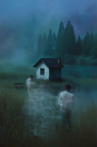 Spectral Twilight Surrealism style reference image — ghostly figures