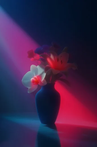 Ethereal Neon Twilight style reference image — volumetric neon lighting