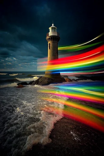 Kinetic Neon Surrealism style reference image — hyper-saturated rainbow light