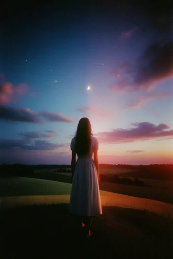 Ethereal Twilight Nostalgia style reference image — heavy film grain