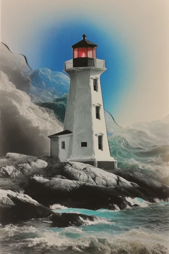 Analog Surrealist Collage style reference image — anachronistic color pops