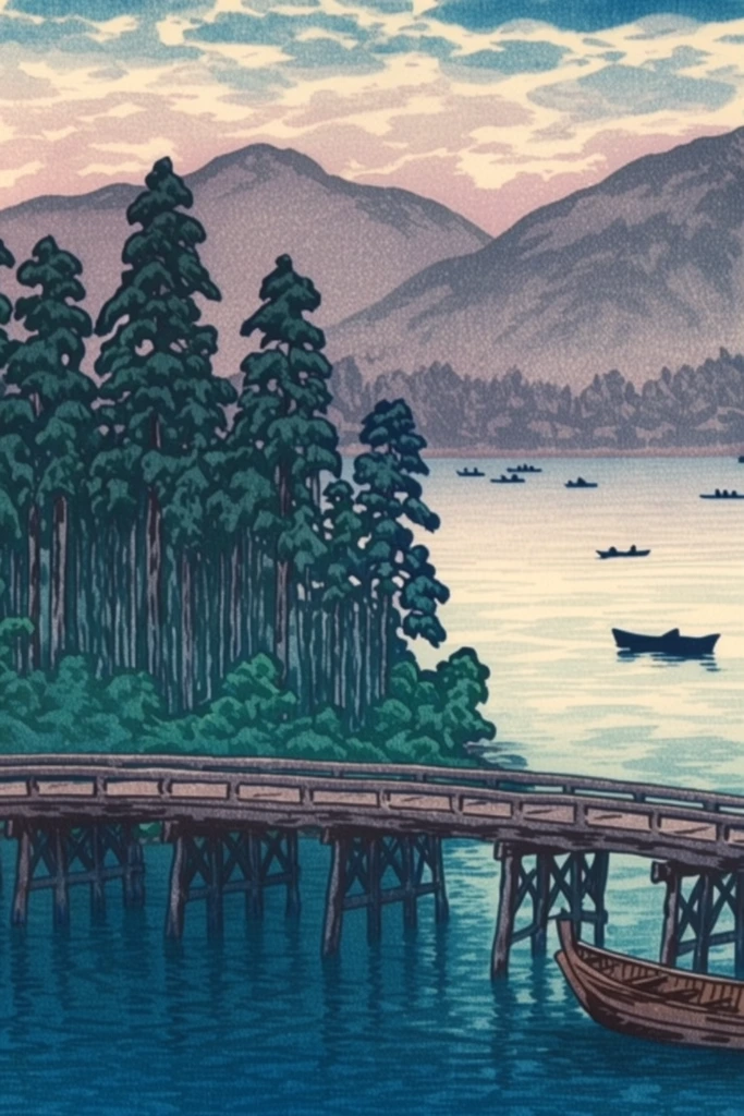 Ethereal Indigo Woodblock style AI image example 2