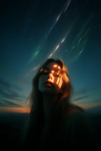 Kinetic Neon Nocturne style reference image — long exposure portrait