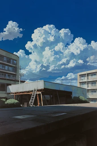 Monolithic Summer Sky style reference image — monumental cumulonimbus clouds