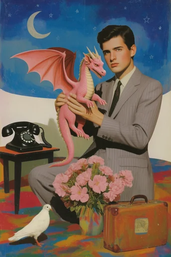 Narrative Surrealist Synthesis style reference image — dreamlike juxtaposition