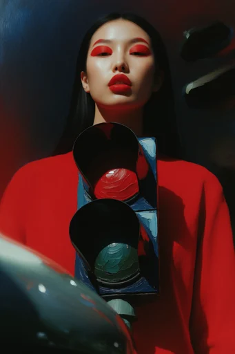 Monochromatic Crimson Avant-Garde style reference image — high-contrast editorial photography
