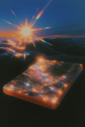 Prismatic Retro-Futuristic Dreamscape style reference image — prismatic starburst lens flare