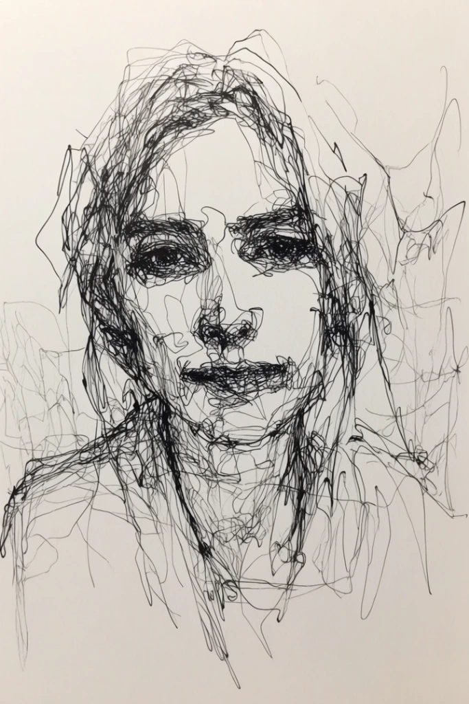 Raw Monochrome Sketchwork style AI image example 1