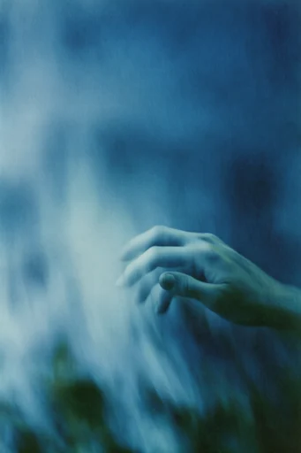 Spectral Indigo Motion style reference image — heavy analog film grain