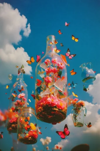 Whimsical Azure Surrealism style reference image — vibrant blue sky