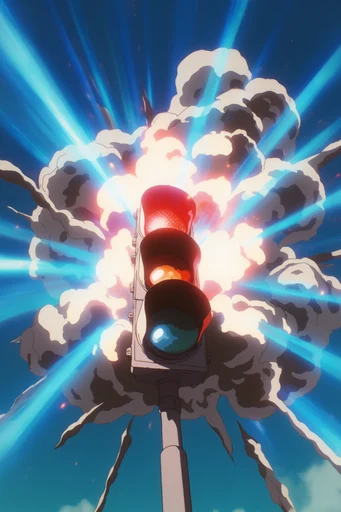 Celestial Kinetic Anime style reference image — cel-shaded energy explosion