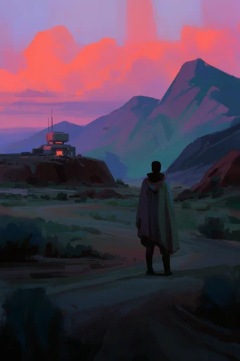 Neon Frontier Surrealism style reference image — painterly digital illustration