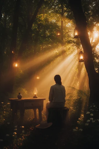 Ethereal Mystical Realism style reference image — crepuscular rays
