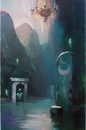 Submerged Chiaroscuro Mysticism style reference image — ethereal mysticism