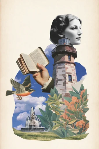 Surrealist Vintage Collage style reference image — monochrome portraiture