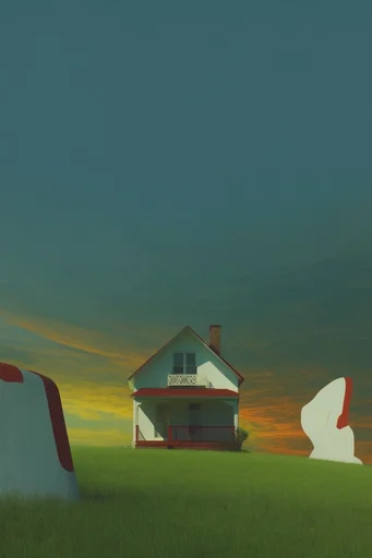 Surreal Minimalist Pastoral style reference image — clean CGI render