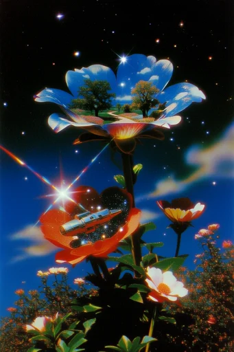 Luminous Retro Surrealism style reference image — iridescent light refraction
