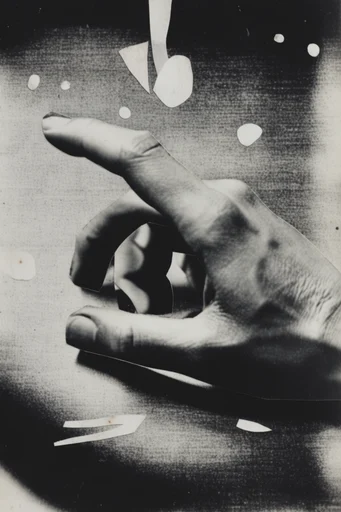 Monochrome Surrealist Montage style reference image — vintage silver gelatin texture