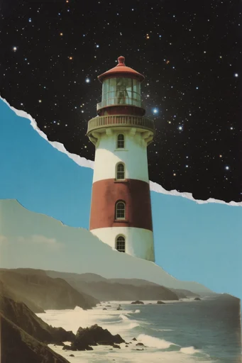Cosmic Paper Surrealism style reference image — juxtaposed realities