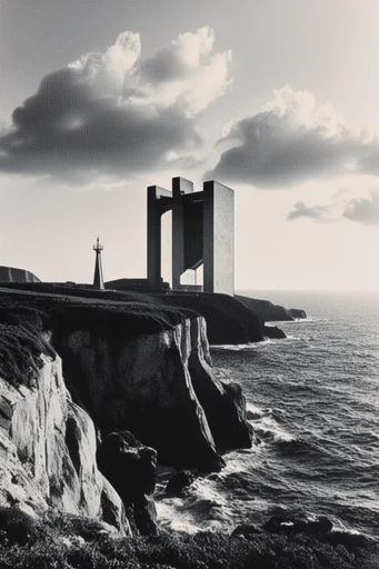 Monolithic Brutalist Noir style AI image example 2