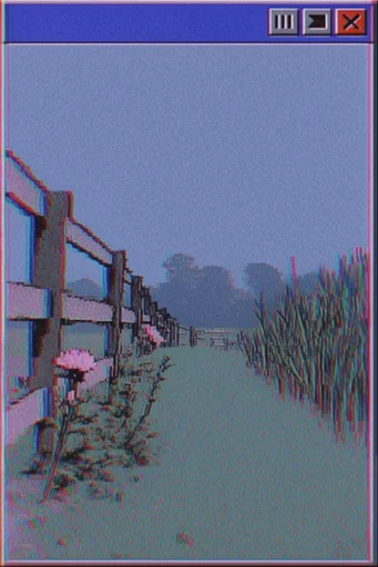 Nostalgic Glitch Dreamscape style reference image — pastel vaporwave