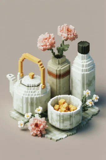 Charming Isometric Voxelworlds style reference image — low-poly miniature world