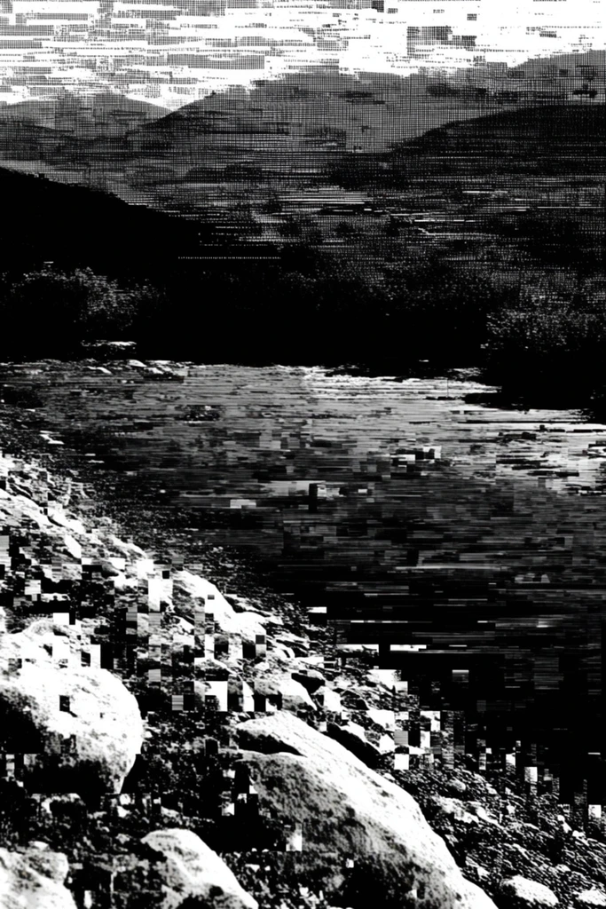 Monochrome Glitch Noir style AI image example 2
