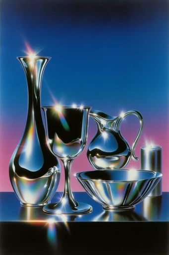 Hyper-Gloss Retro-Futurism style reference image — highly reflective chrome