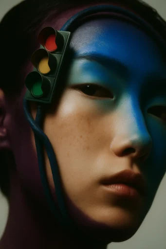 Avant-Garde Cobalt Minimalism style reference image — cobalt blue graphic makeup