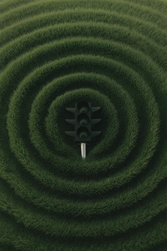 Verdant Surreal Minimalism style reference image — high-angle top-down view