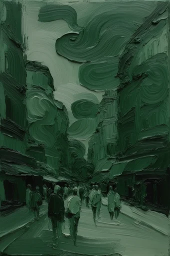 Tactile Verdant Surrealism style reference image — monochromatic green palette
