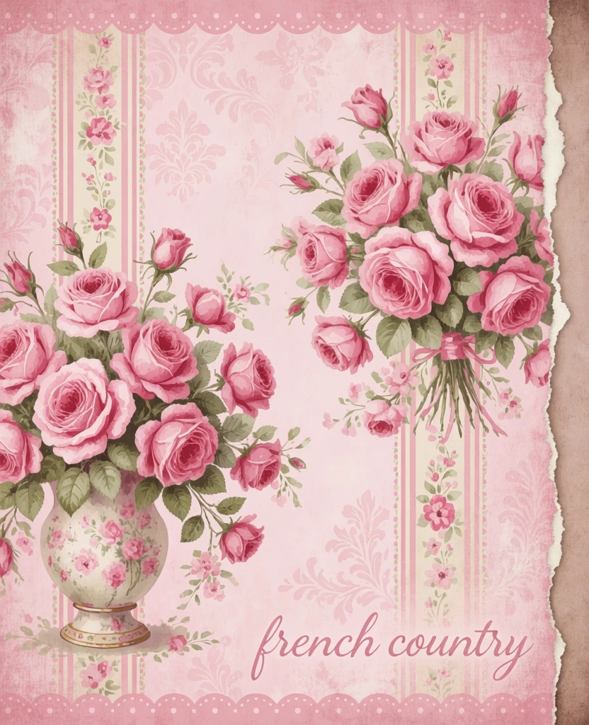 Shabby chic pink rose bouquets with french country and... | Krea