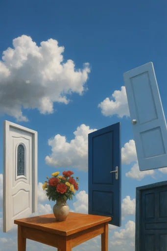 Surrealist Sky Collage style reference image — liminal dreamcore