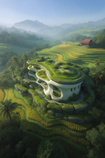 Biophilic Solarpunk Horizon style reference image — organic curves