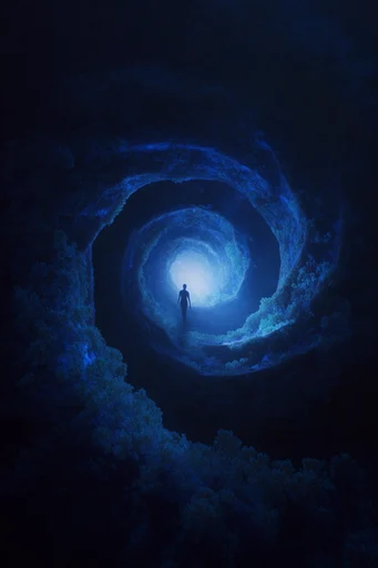 Bioluminescent Abyssal Resonance style reference image — solitary silhouetted figure