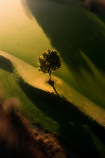 Chiaroscuro Pastoral Minimalism style reference image — high-angle aerial perspective