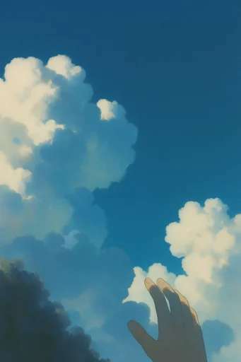 Ethereal Pastoral Minimalism style reference image — painterly cumulus clouds