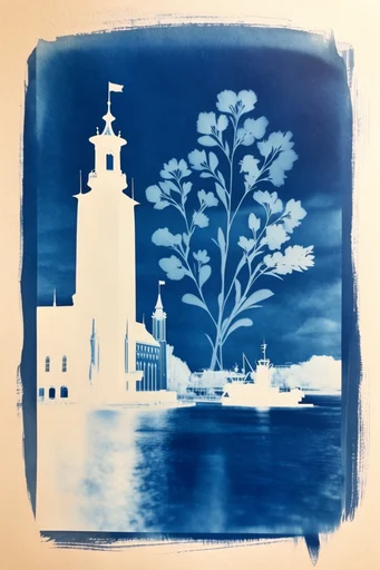 Ethereal Botanical Cyanotypes style reference image — cyanotype print