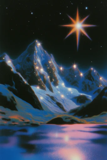 Nocturnal Retro Surrealism style reference image — cosmic lens flare