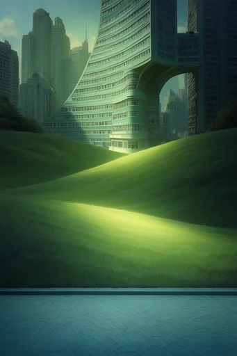 Velvet Verdant Surrealism style reference image — undulating mossy hills