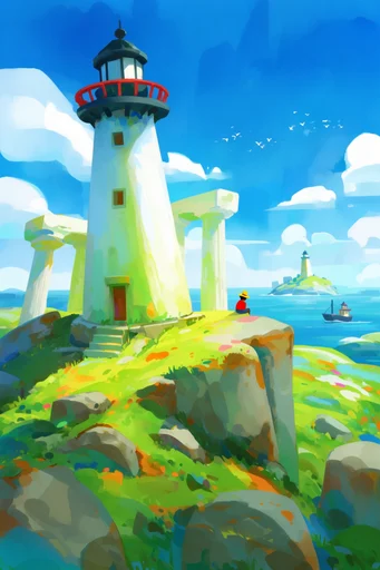 Vibrant Whimsical Painterly style reference image — high-contrast lighting