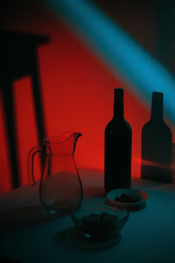 Cinematic Neon Noir style reference image — crimson and cobalt duotone