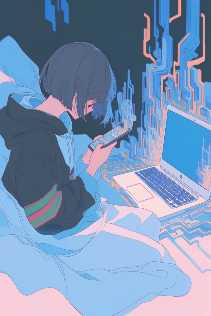 Graphic Surrealist Anime style AI image example 1